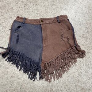 Oli & Hali Brown and Blue Fringe Denim Shorts